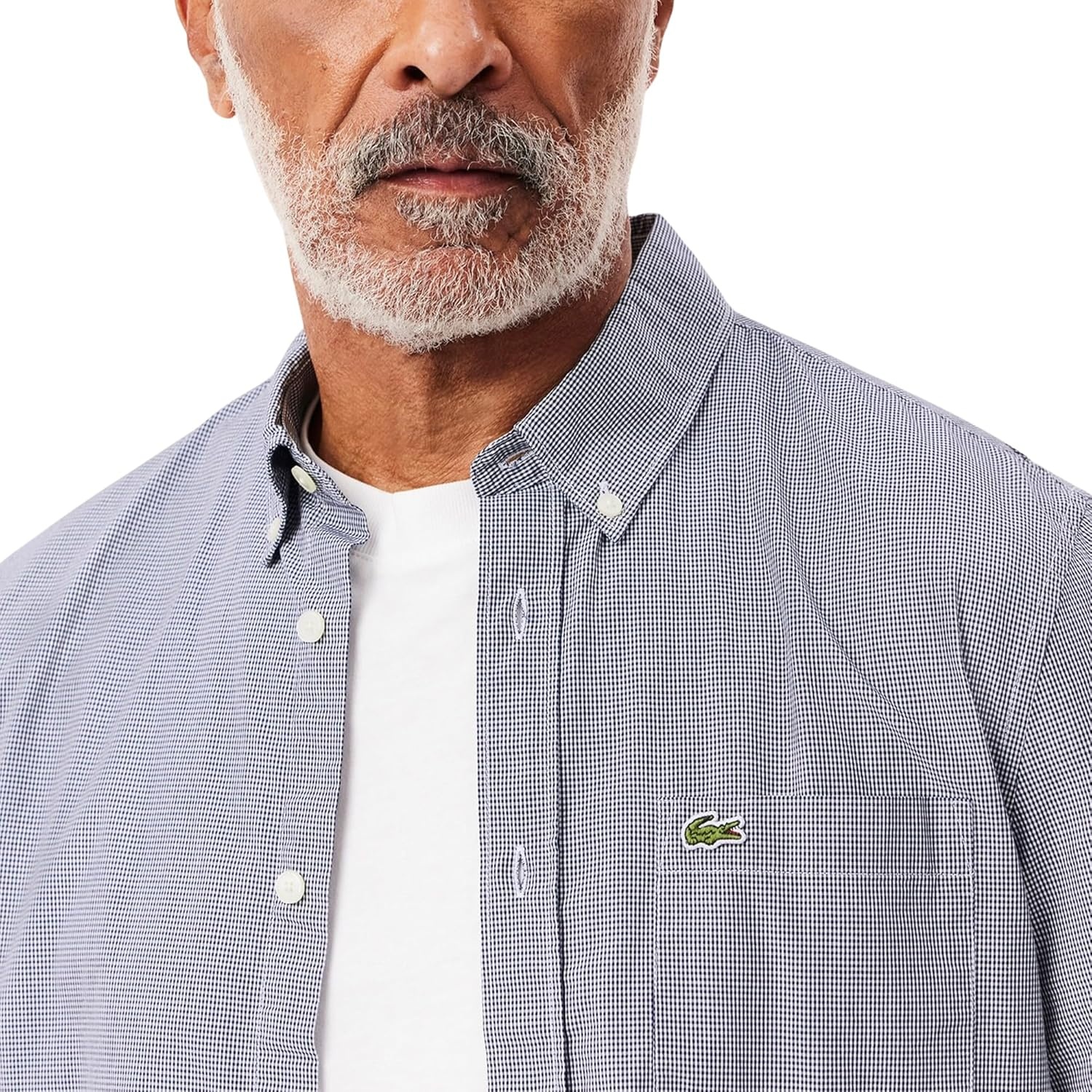 image:imageLacoste Mens Regular Fit Gingham Poplin ShirtWhite Navy Blue