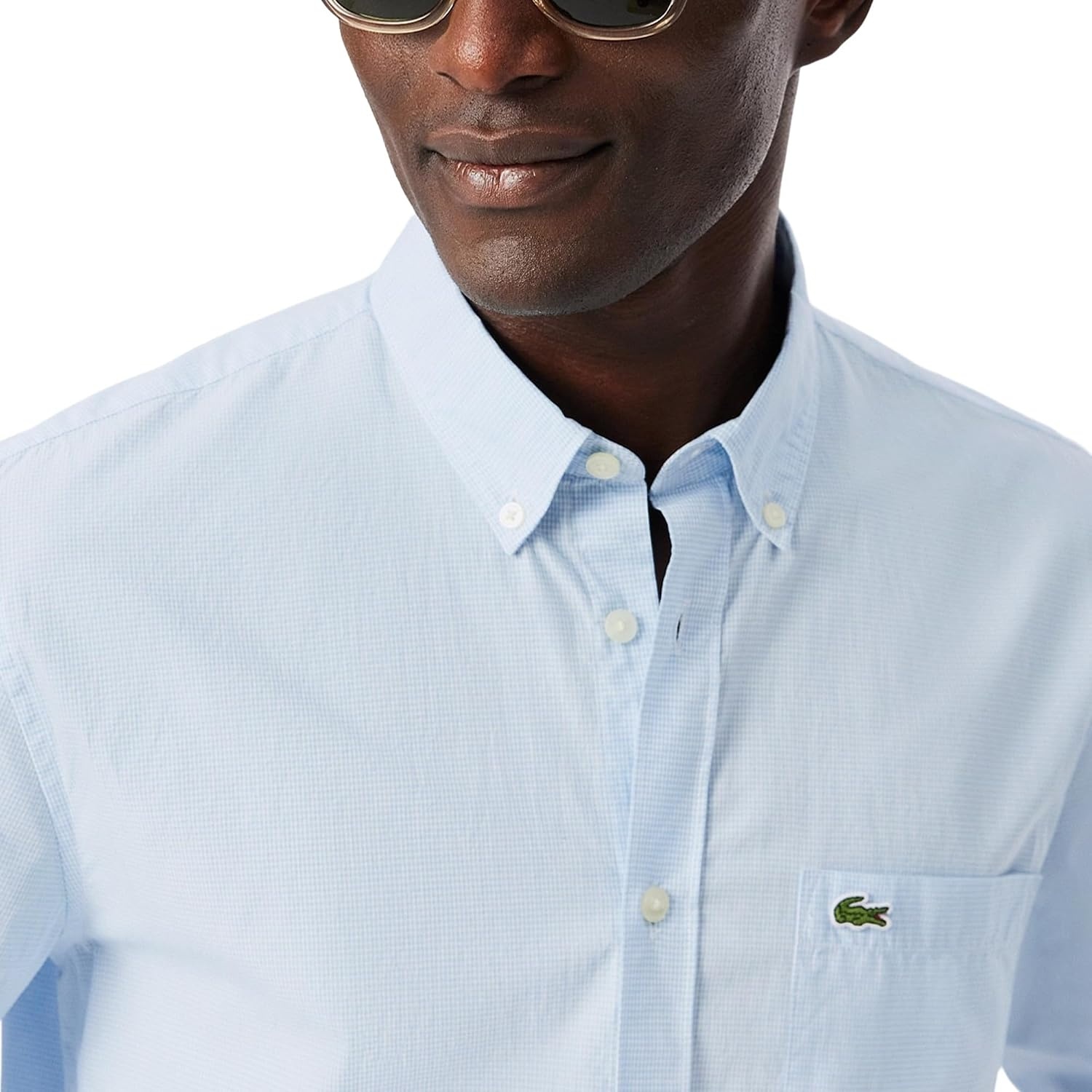 image:imageLacoste Mens Regular Fit Gingham Poplin ShirtWhite Overview