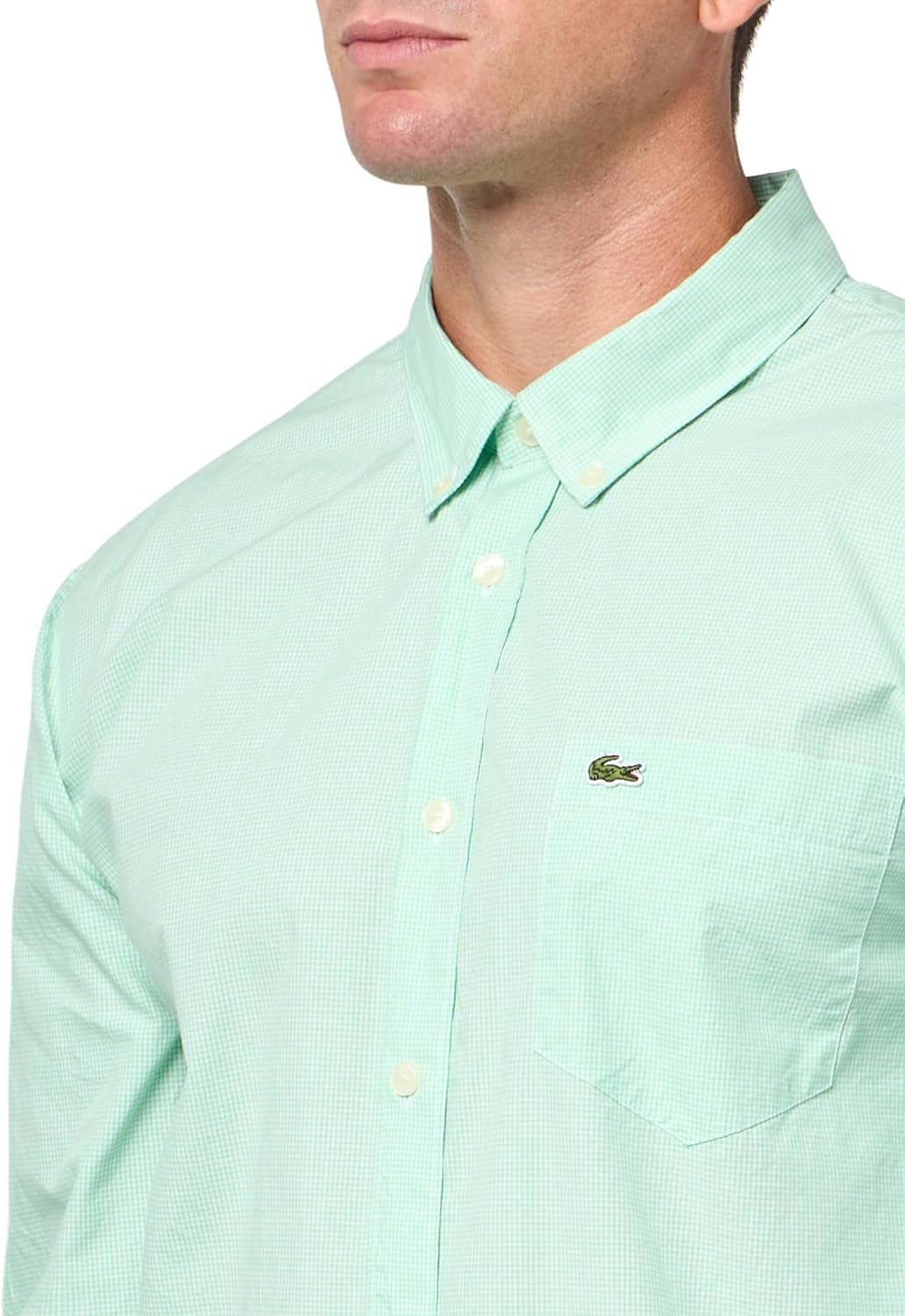 image:imageLacoste Mens Regular Fit Gingham Poplin ShirtWhiteLiamone