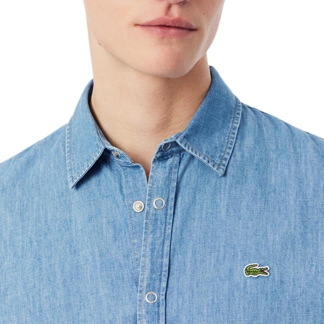 image:imageLacoste Mens Regular Fit Lightweight Denim ShirtWashed Bleach