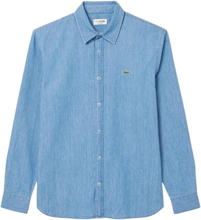 image:imageLacoste Mens Regular Fit Lightweight Denim ShirtWashed Bleach