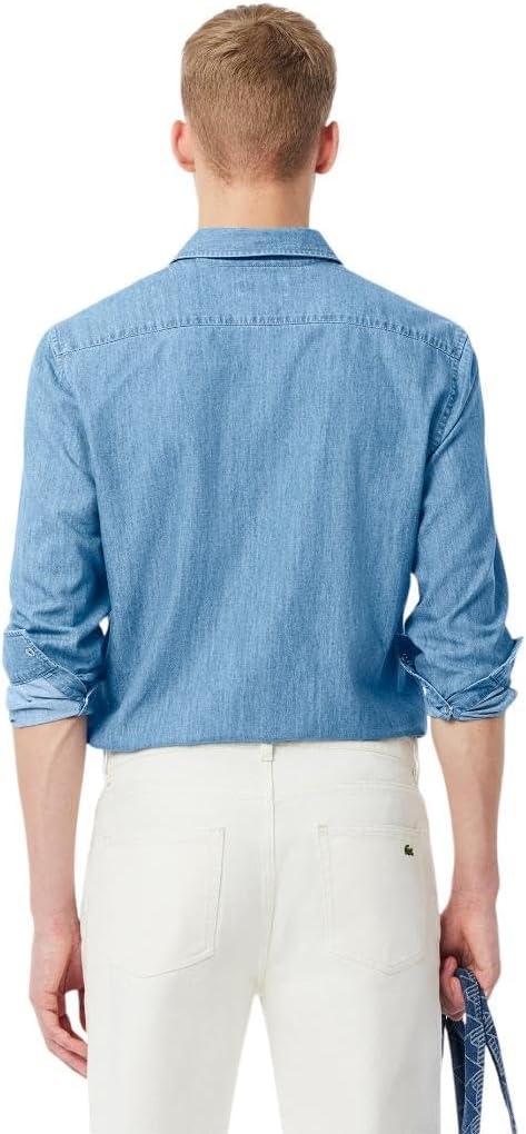 image:imageLacoste Mens Regular Fit Lightweight Denim ShirtWashed Bleach