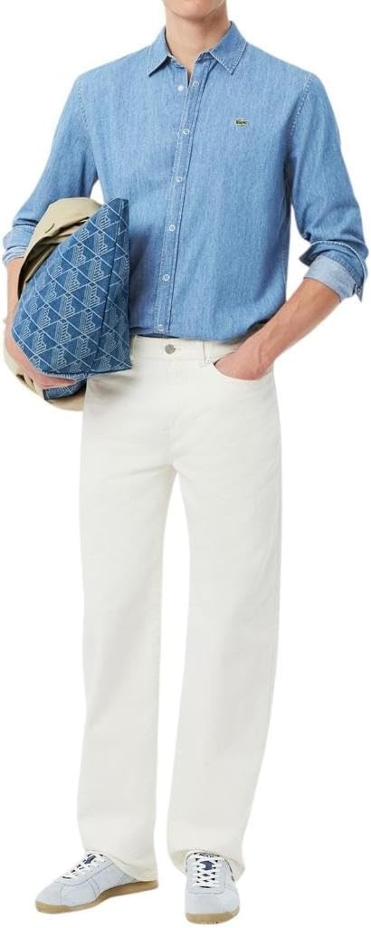 image:imageLacoste Mens Regular Fit Lightweight Denim ShirtWashed Bleach