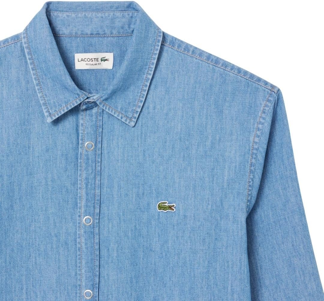 image:imageLacoste Mens Regular Fit Lightweight Denim ShirtWashed Bleach