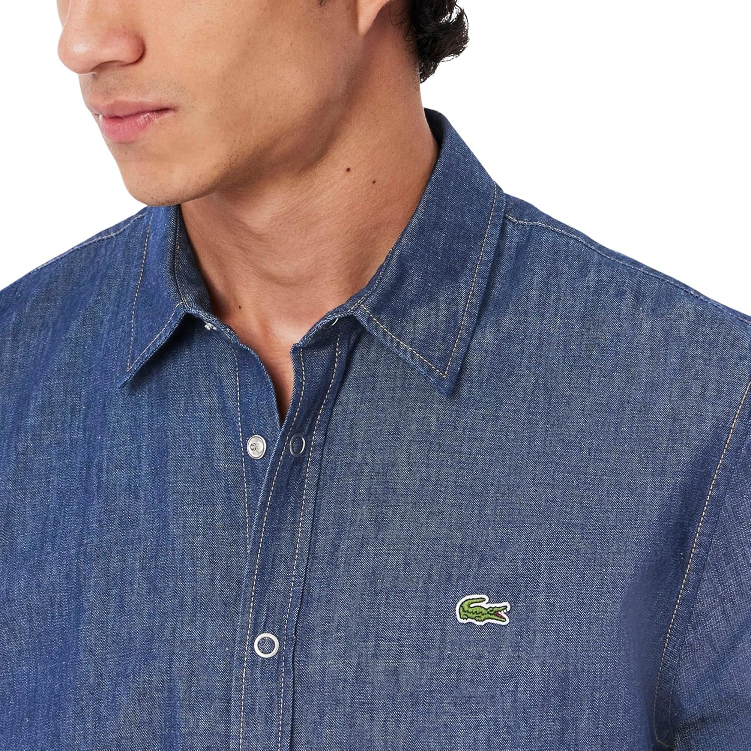 image:imageLacoste Mens Regular Fit Lightweight Denim ShirtWashed Deep Medium