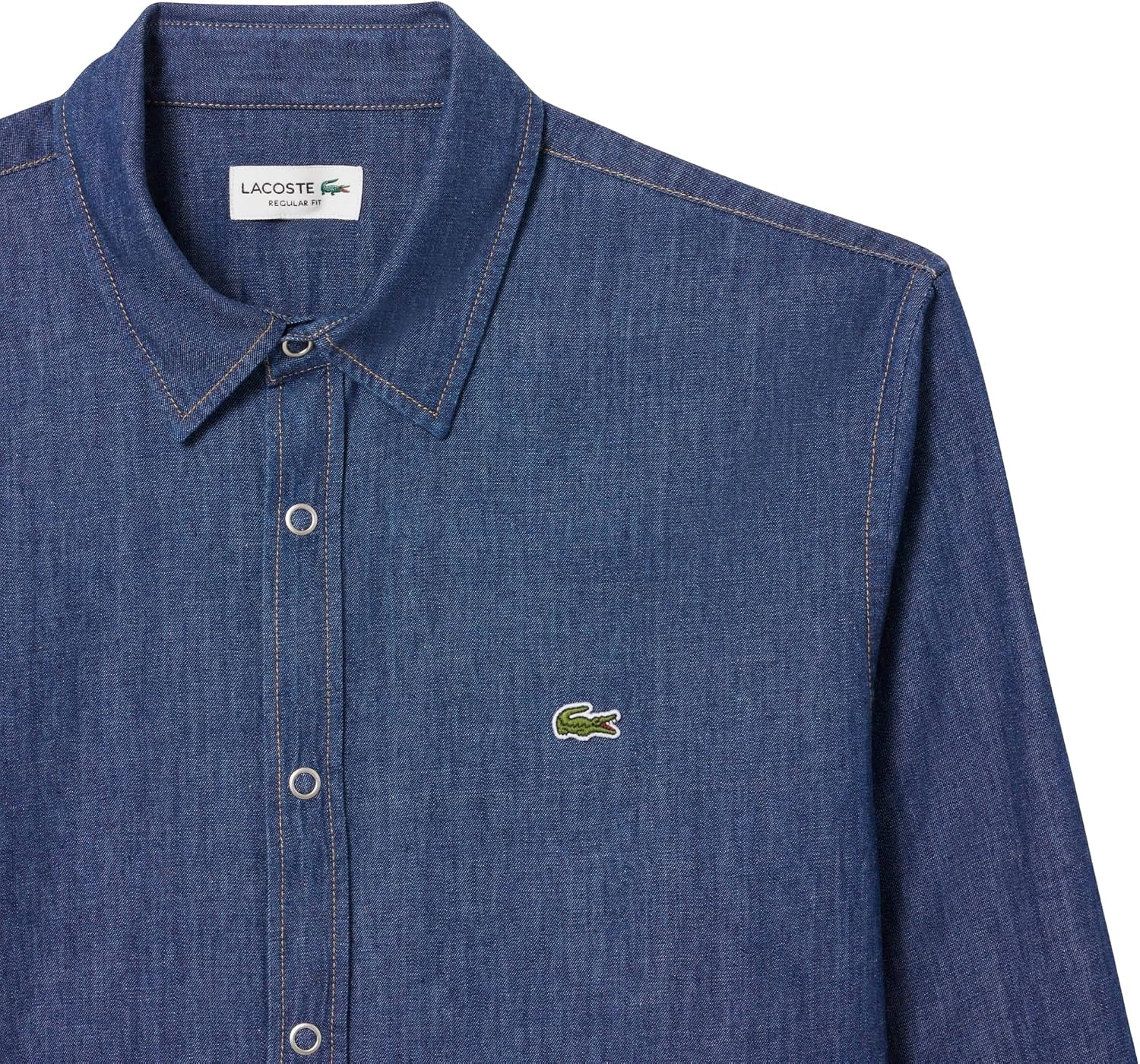 image:imageLacoste Mens Regular Fit Lightweight Denim ShirtWashed Deep Medium