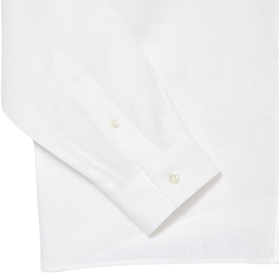 image:imageLacoste Mens Regular Fit Linen Casual Button Down ShirtWhite