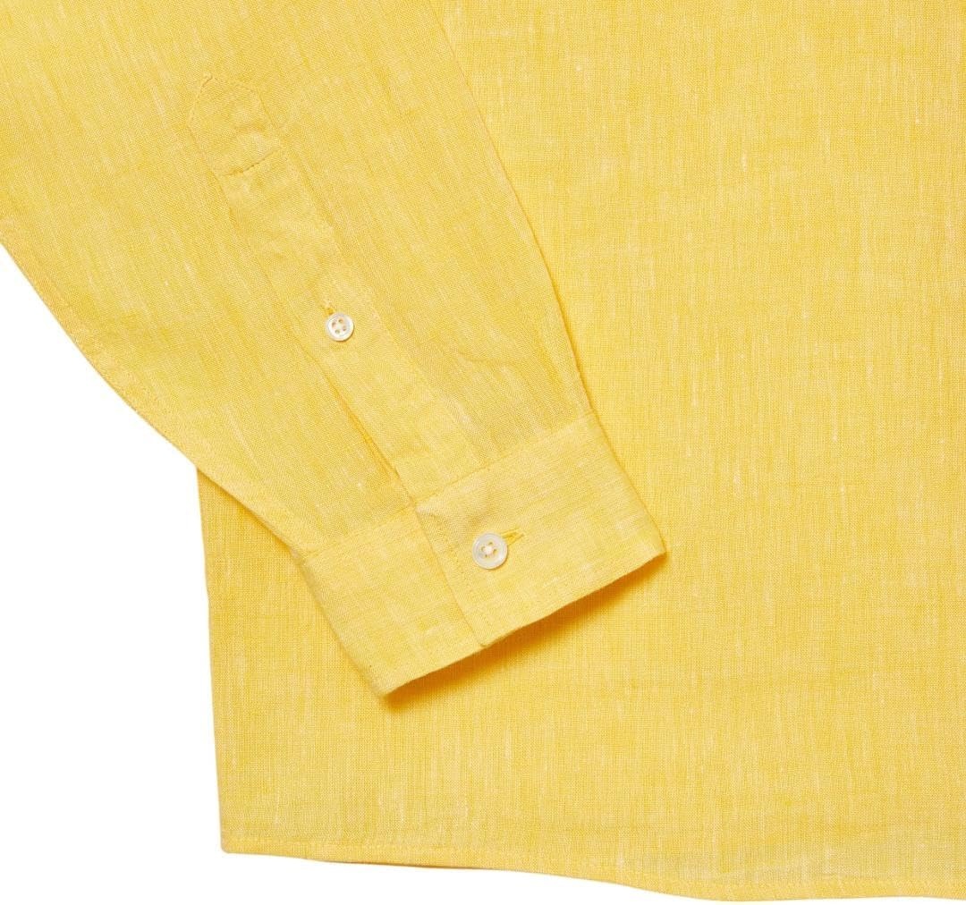 image:imageLacoste Mens Regular Fit Linen Casual Button Down ShirtYellow
