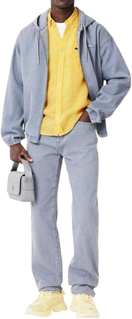 image:imageLacoste Mens Regular Fit Linen Casual Button Down ShirtYellow