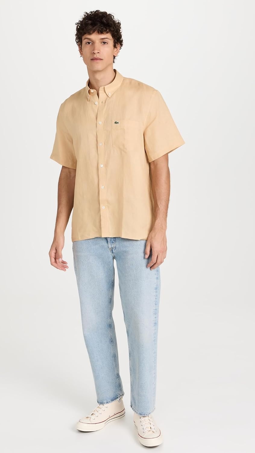 image:imageLacoste Mens Regular Fit Linen Casual Button DownCroissant