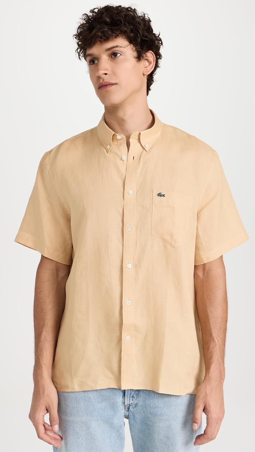 image:imageLacoste Mens Regular Fit Linen Casual Button DownCroissant