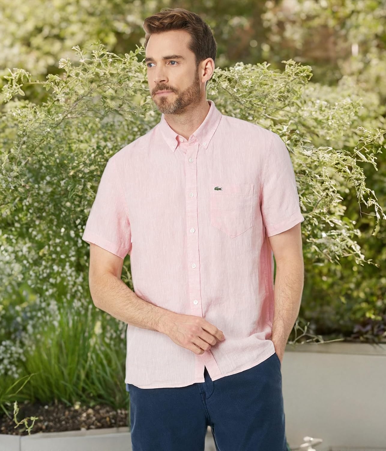 image:imageLacoste Mens Regular Fit Linen Casual Button DownFlamingo
