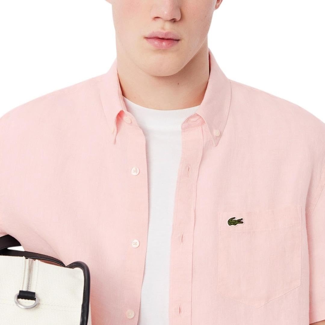 image:imageLacoste Mens Regular Fit Linen Casual Button DownFlamingo