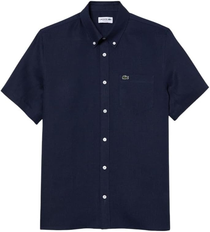 image:imageLacoste Mens Regular Fit Linen Casual Button DownNavy Blue