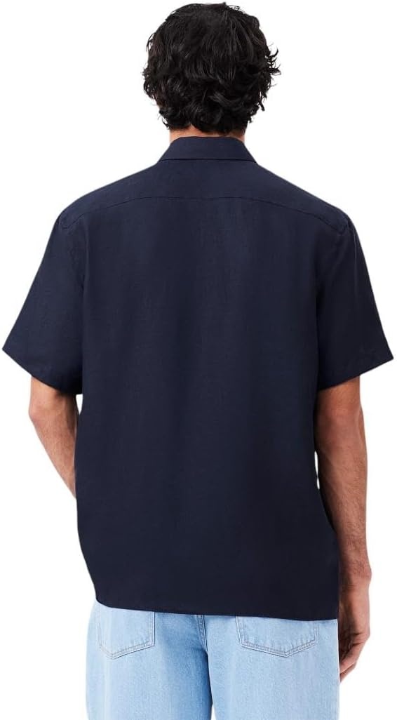 image:imageLacoste Mens Regular Fit Linen Casual Button DownNavy Blue