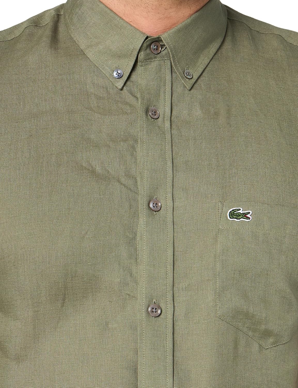 image:imageLacoste Mens Regular Fit Linen Casual Button DownTank Green
