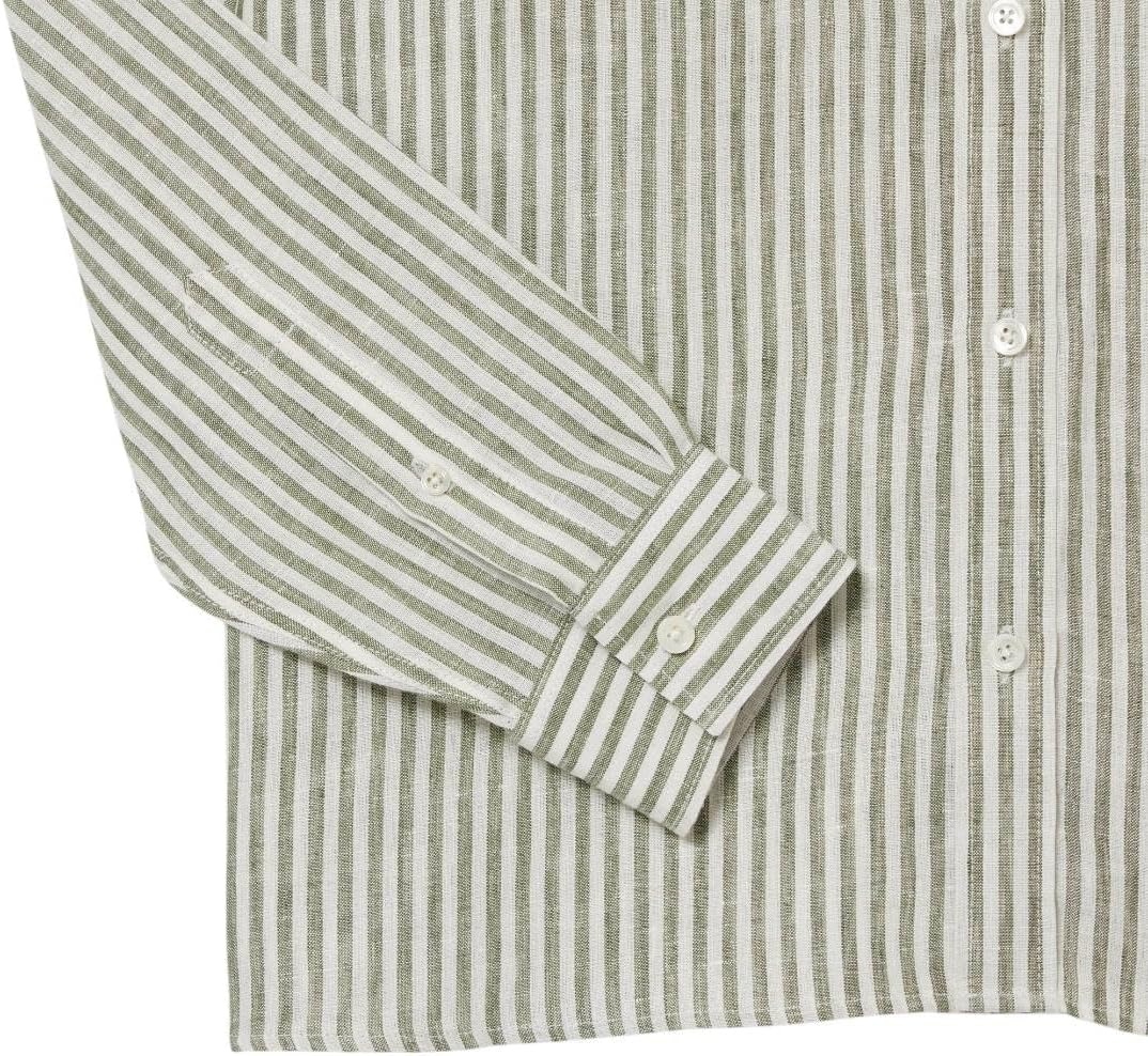 image:imageLacoste Mens Regular Fit Linen ShirtKhakiWhite Linen