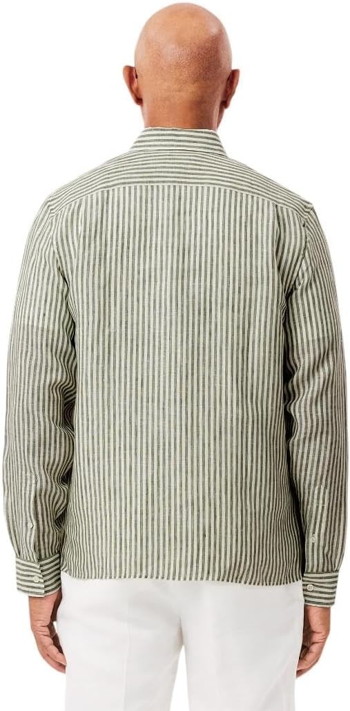image:imageLacoste Mens Regular Fit Linen ShirtKhakiWhite Linen