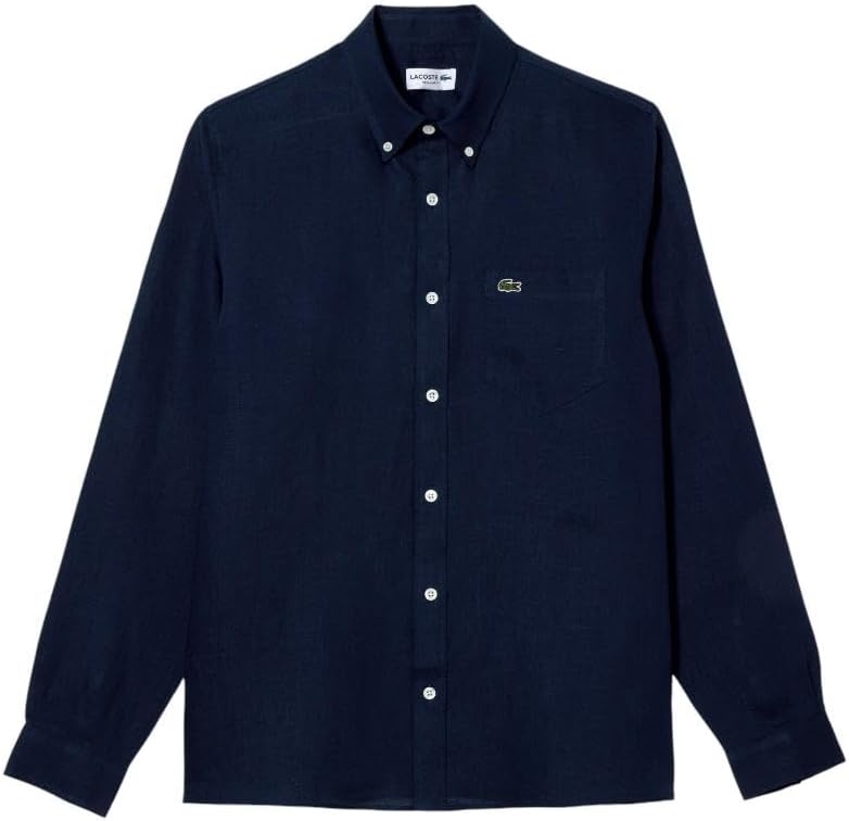image:imageLacoste Mens Regular Fit Linen ShirtNavy Blue