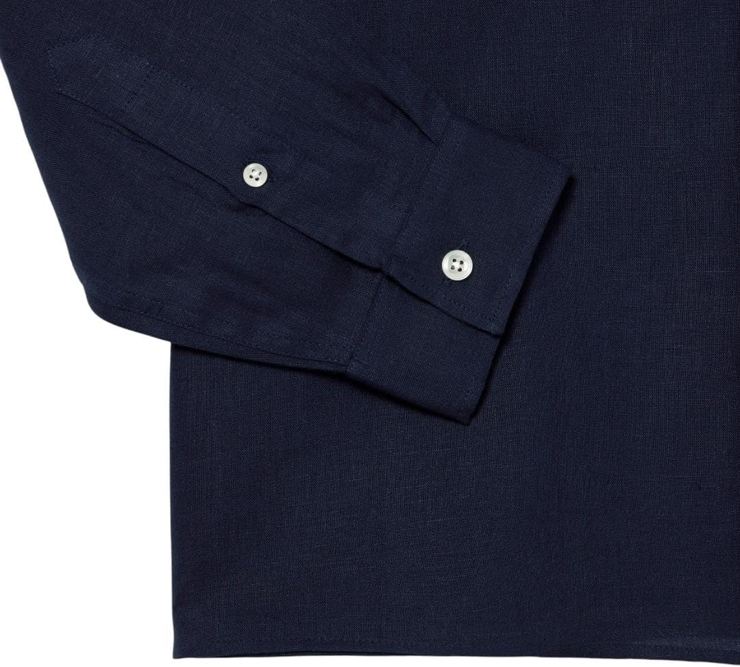 image:imageLacoste Mens Regular Fit Linen ShirtNavy Blue