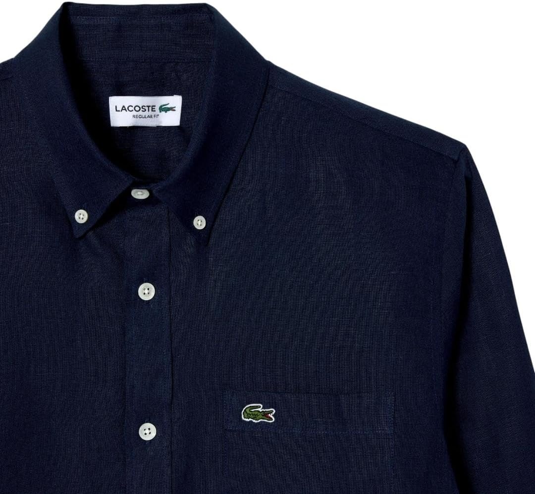 image:imageLacoste Mens Regular Fit Linen ShirtNavy Blue