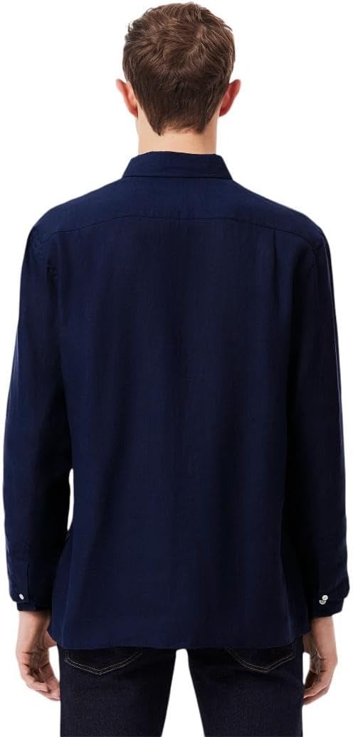 image:imageLacoste Mens Regular Fit Linen ShirtNavy Blue