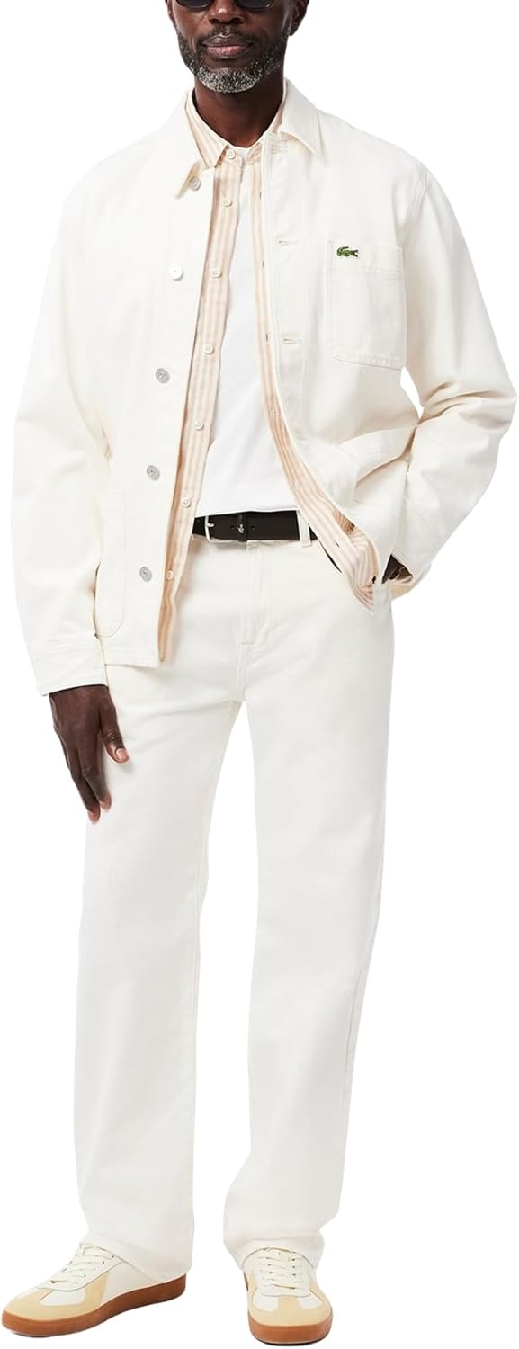 image:imageLacoste Mens Regular Fit Linen ShirtWhiteCroissant