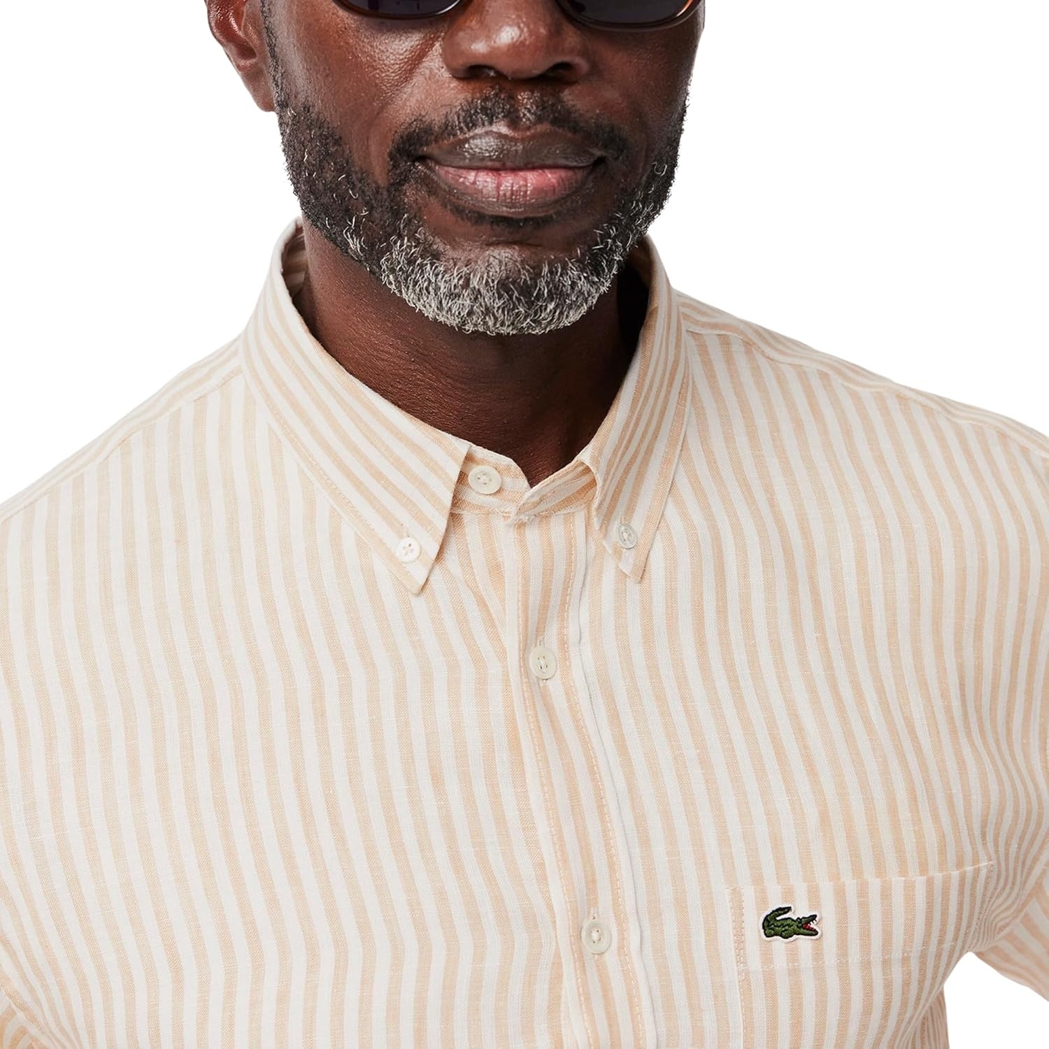 image:imageLacoste Mens Regular Fit Linen ShirtWhiteCroissant