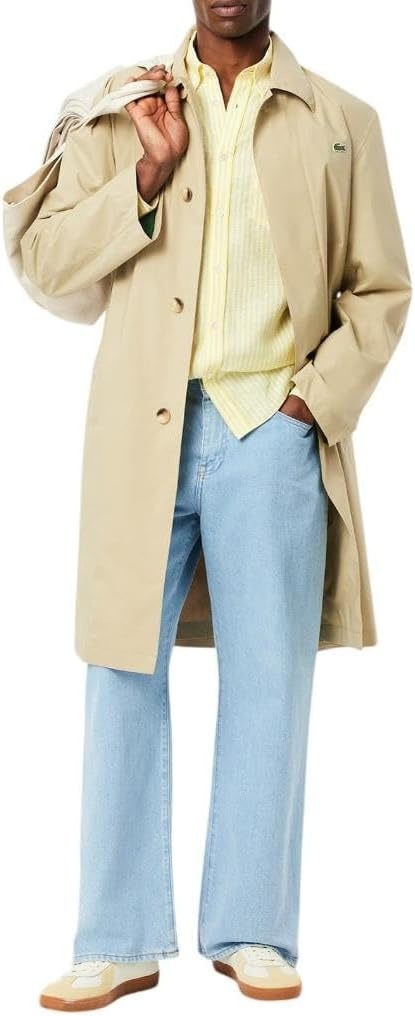 image:imageLacoste Mens Regular Fit Linen ShirtYellowWhite Linen