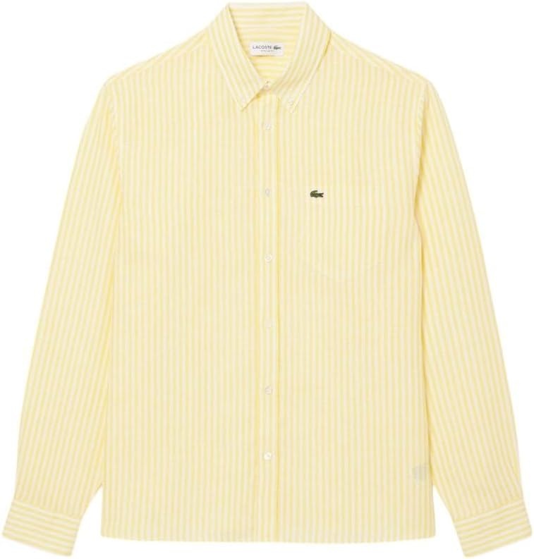image:imageLacoste Mens Regular Fit Linen ShirtYellowWhite Linen