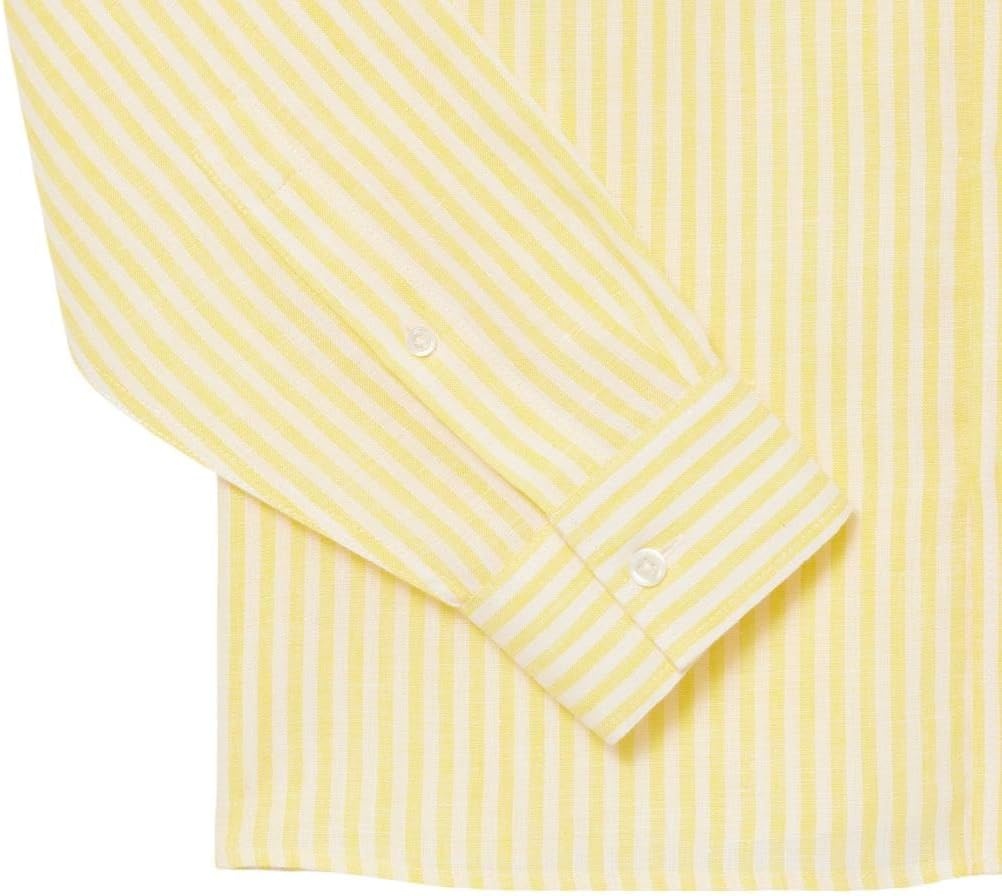 image:imageLacoste Mens Regular Fit Linen ShirtYellowWhite Linen
