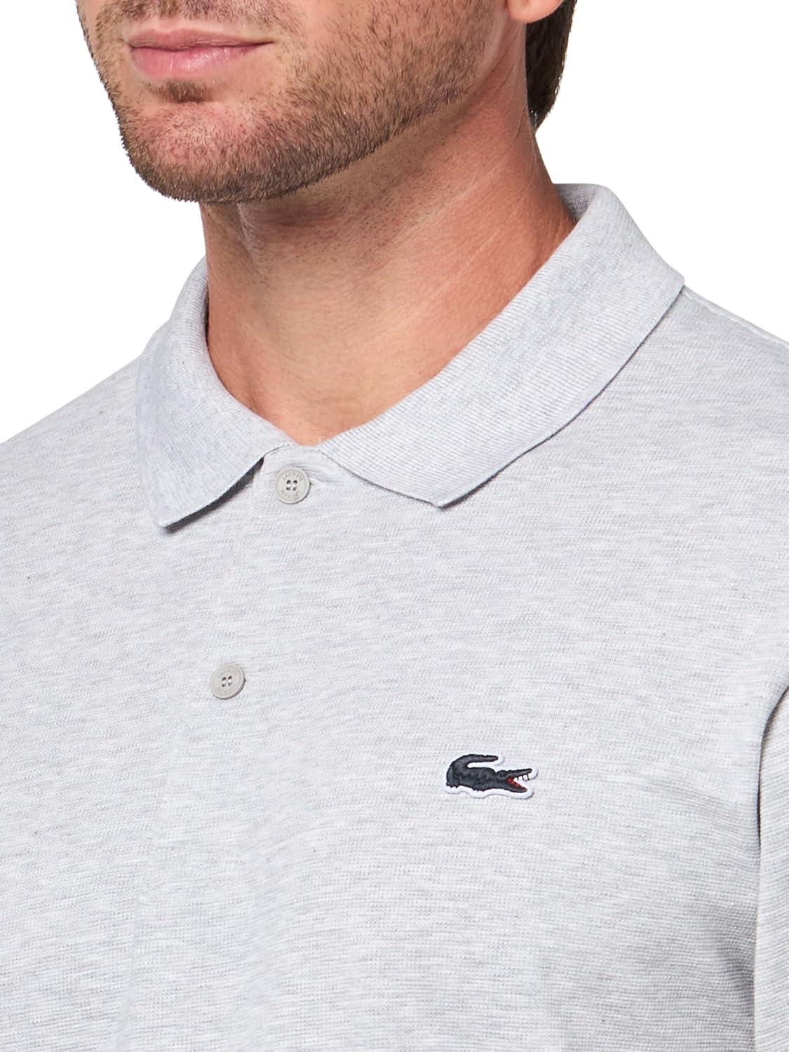 image:imageLacoste Mens Regular Fit Long Sleeved Cotton Blend Polo ShirtSilver Chine