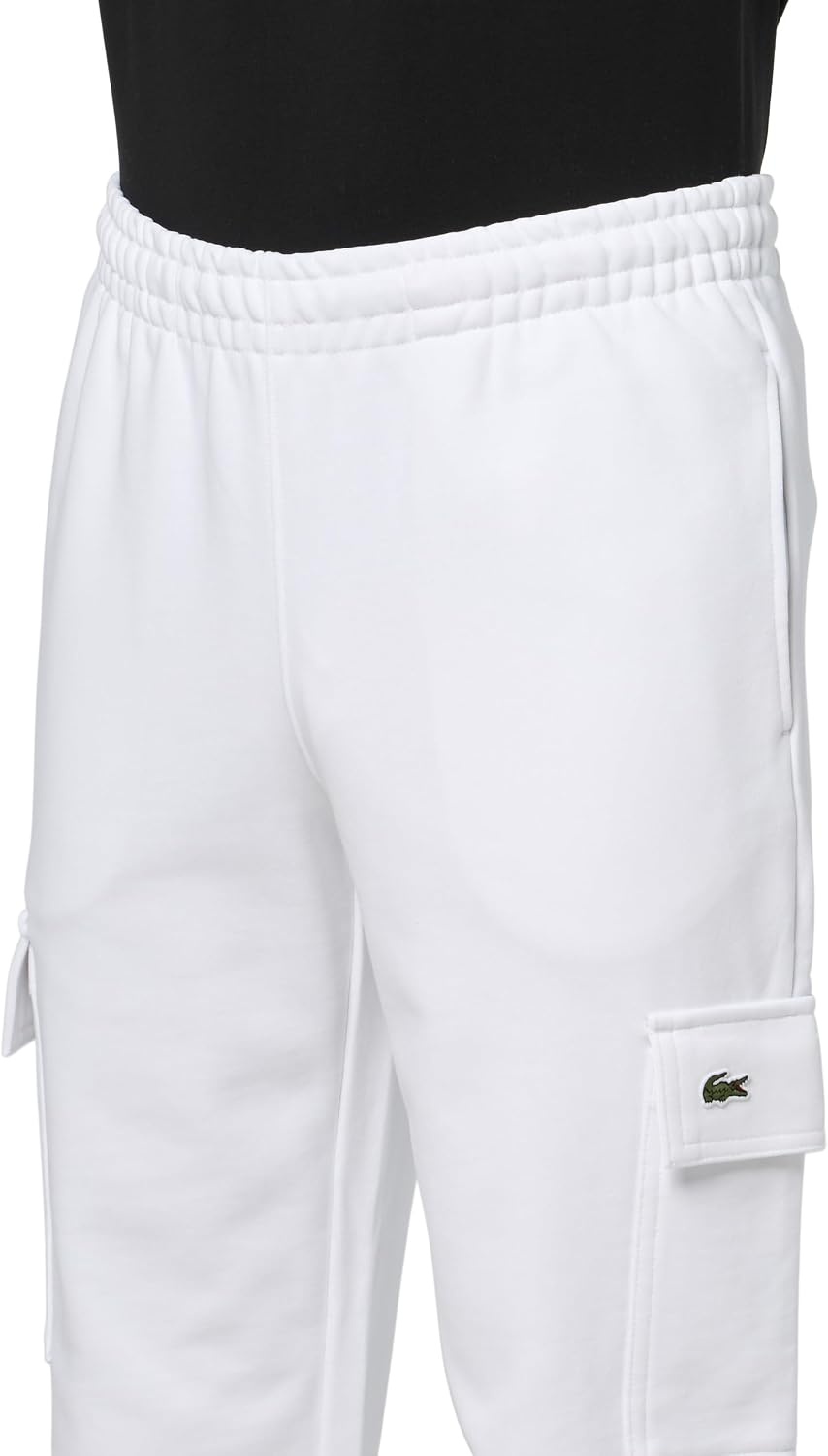 image:imageLacoste Mens Regular Fit NonBrushed Fleece Cargo SweatpantsWhite