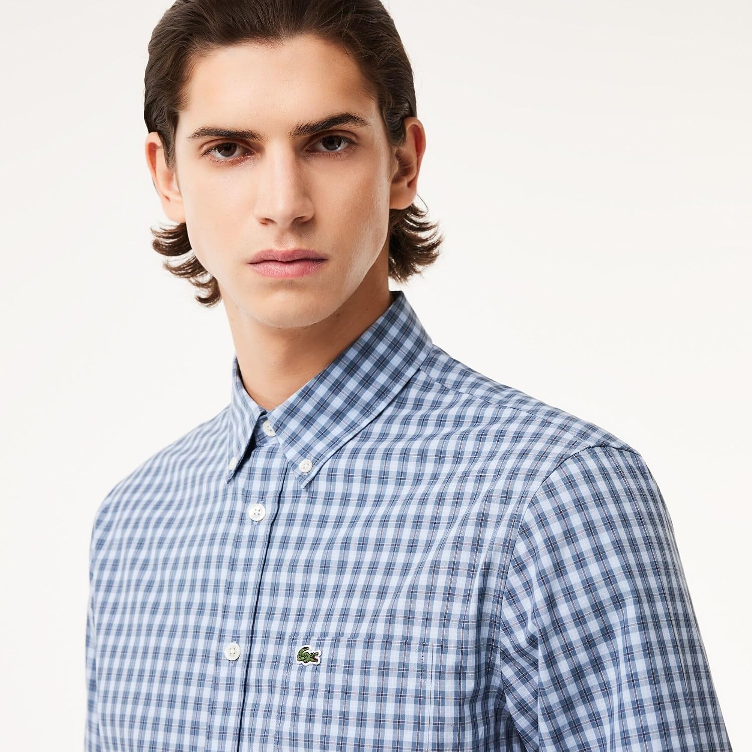 image:imageLacoste Mens Regular Fit Plaid Poplin ShirtHydroMultico