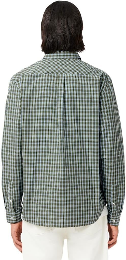 image:imageLacoste Mens Regular Fit Plaid Poplin ShirtKhaki Cotton