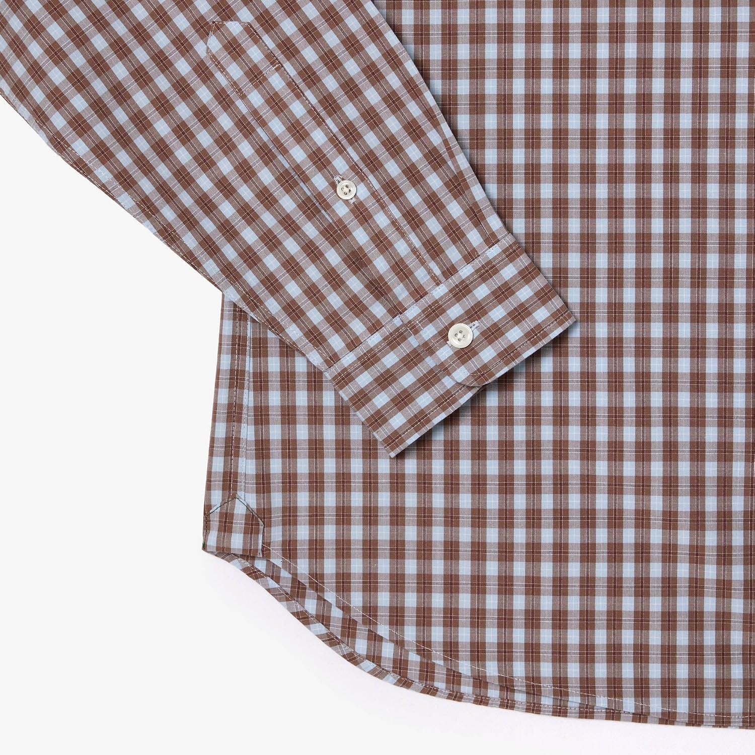 image:imageLacoste Mens Regular Fit Plaid Poplin ShirtMyrrh Cotton
