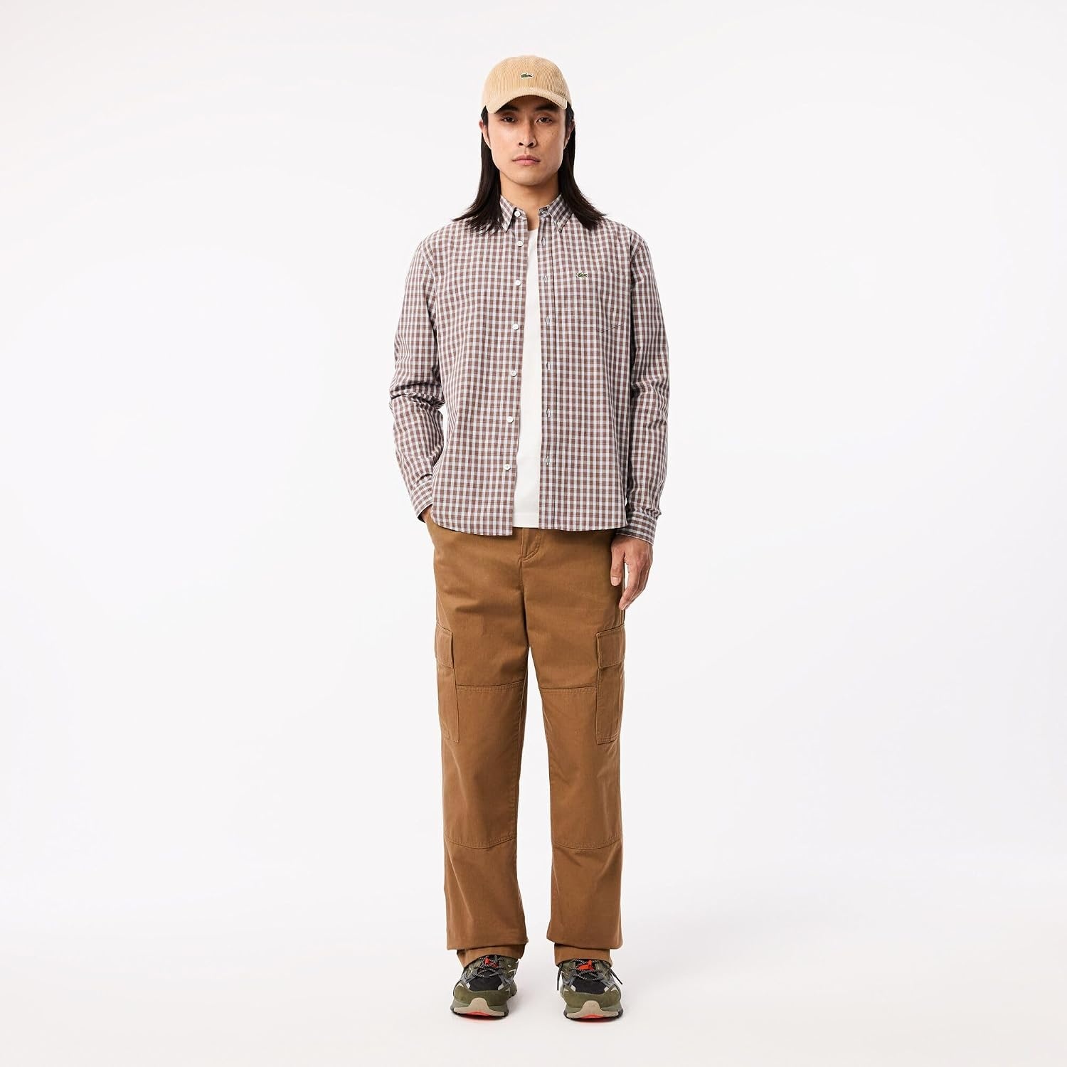 image:imageLacoste Mens Regular Fit Plaid Poplin ShirtMyrrh Cotton