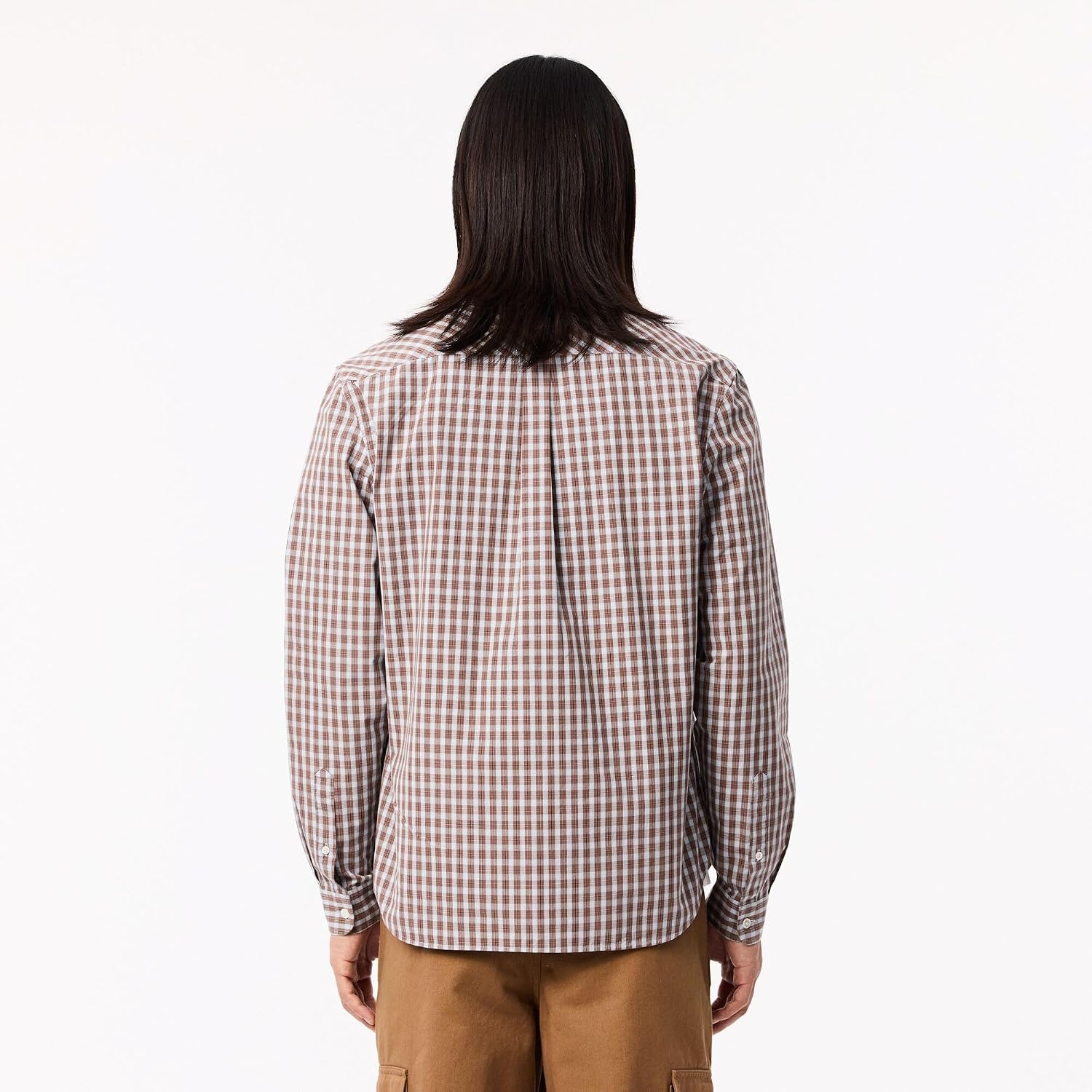 image:imageLacoste Mens Regular Fit Plaid Poplin ShirtMyrrh Cotton