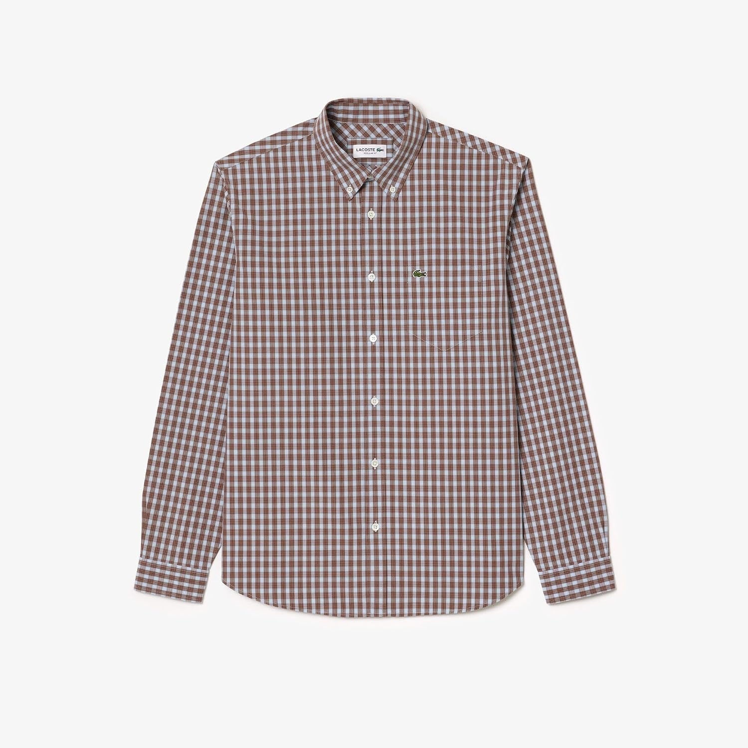 image:imageLacoste Mens Regular Fit Plaid Poplin ShirtMyrrh Cotton