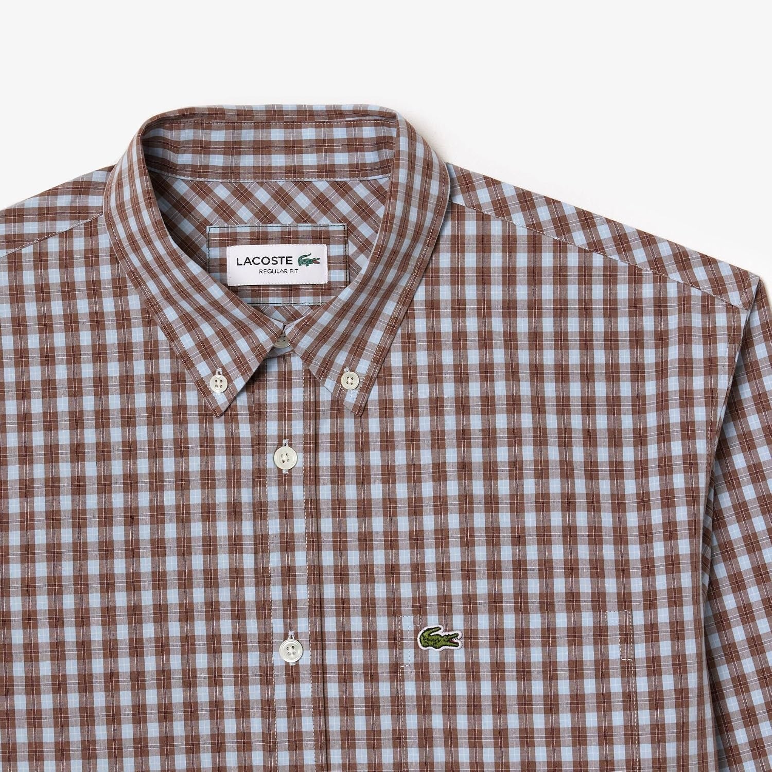 image:imageLacoste Mens Regular Fit Plaid Poplin ShirtMyrrh Cotton