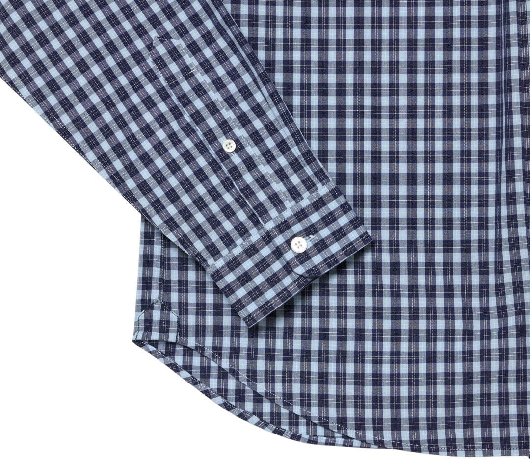 image:imageLacoste Mens Regular Fit Plaid Poplin ShirtNavy Blue Cotton