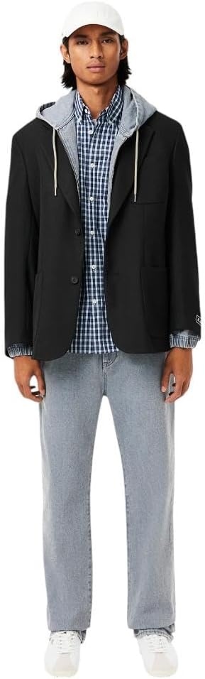 image:imageLacoste Mens Regular Fit Plaid Poplin ShirtNavy Blue Cotton