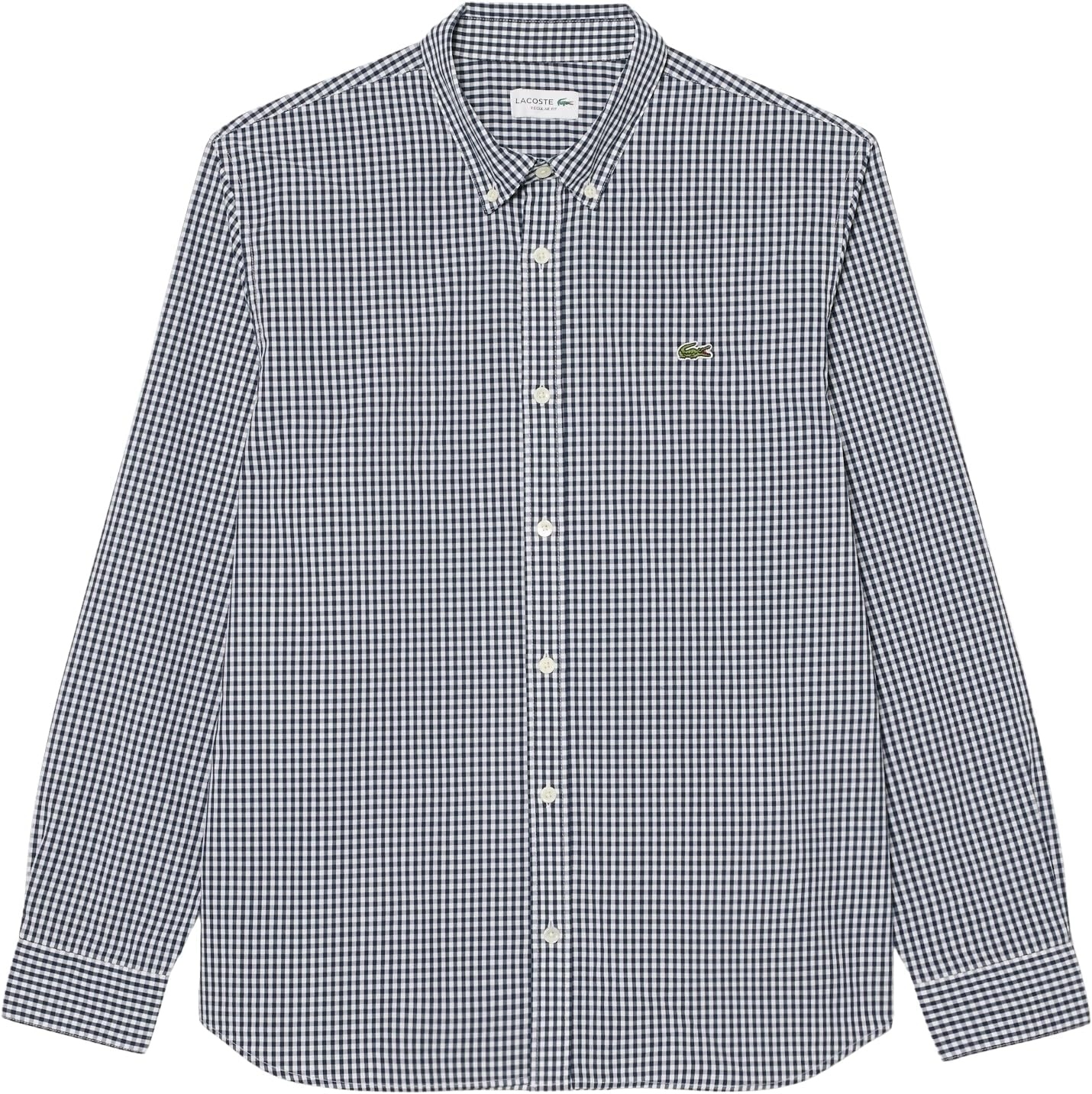 image:imageLacoste Mens Regular Fit Plaid Poplin ShirtWhiteNavy Blue