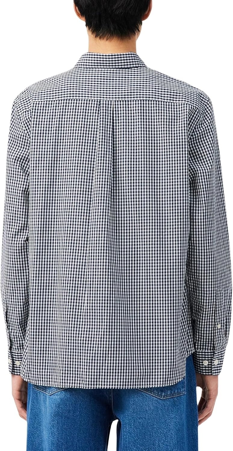 image:imageLacoste Mens Regular Fit Plaid Poplin ShirtWhiteNavy Blue