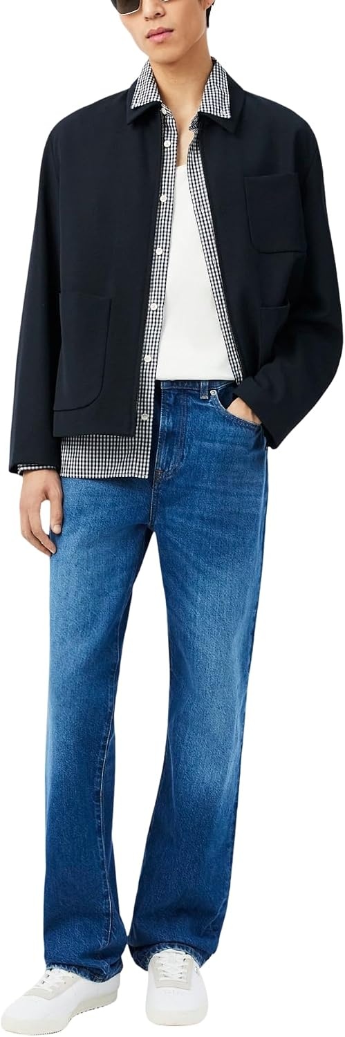 image:imageLacoste Mens Regular Fit Plaid Poplin ShirtWhiteNavy Blue