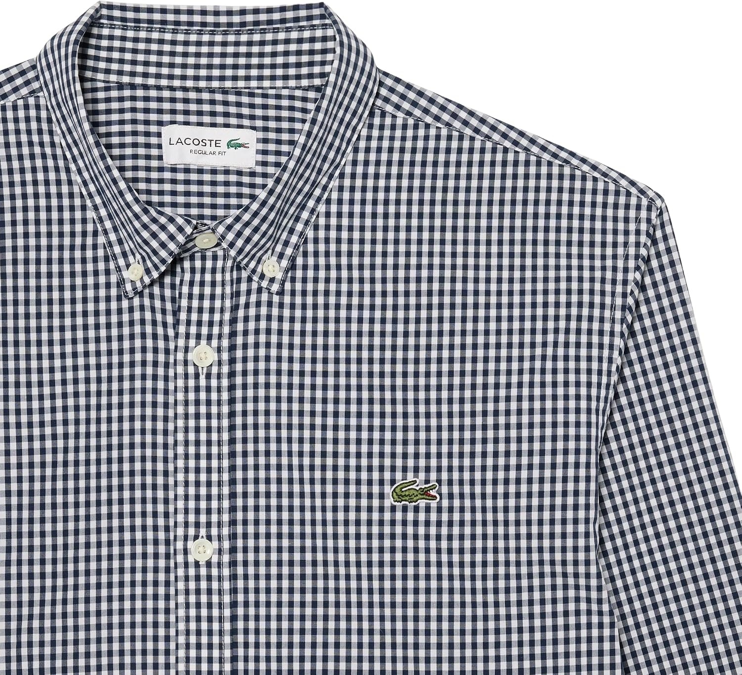 image:imageLacoste Mens Regular Fit Plaid Poplin ShirtWhiteNavy Blue