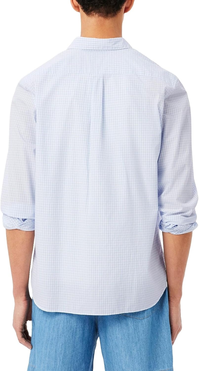 image:imageLacoste Mens Regular Fit Plaid Poplin ShirtWhitePhoenix Blue