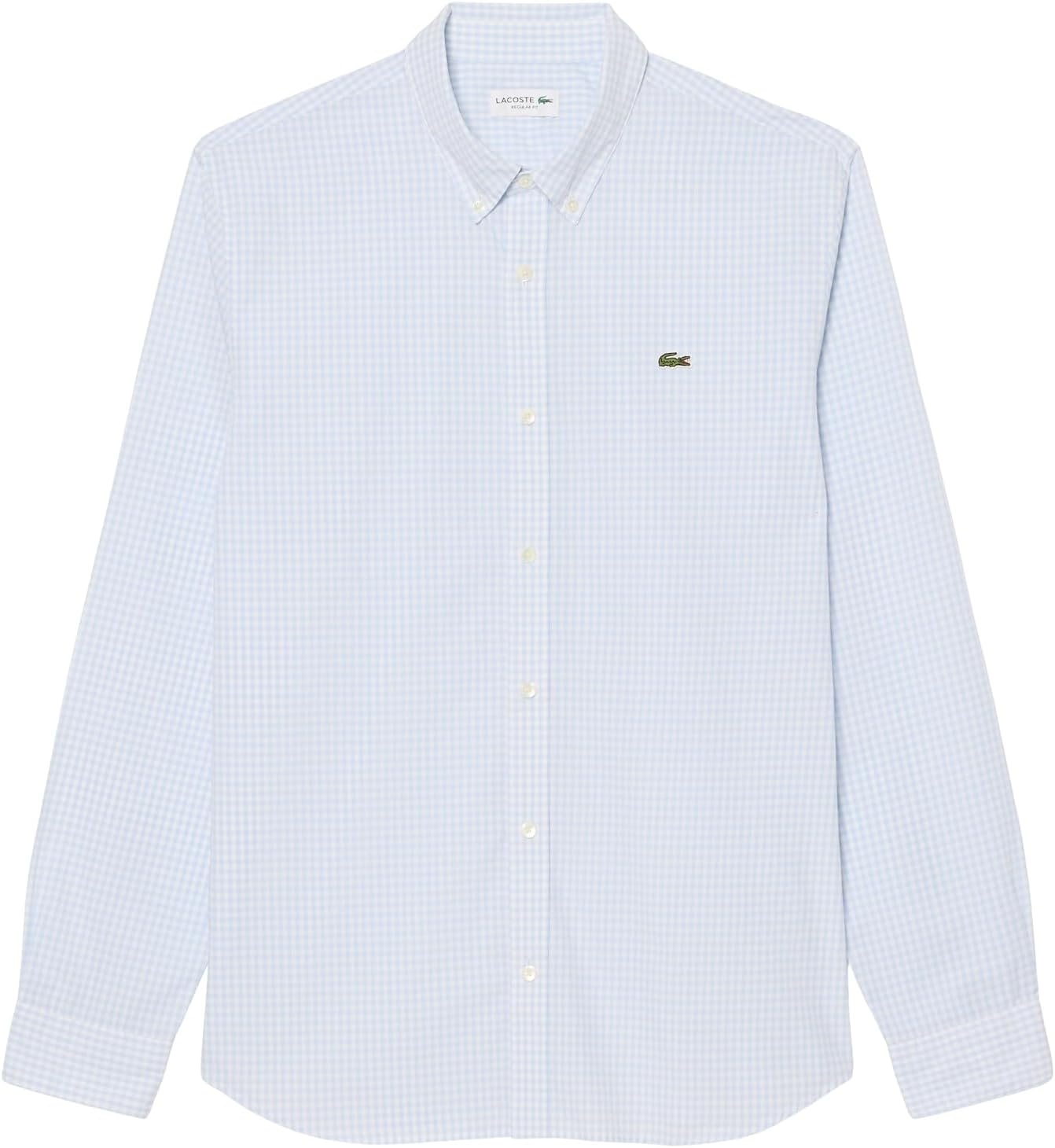 image:imageLacoste Mens Regular Fit Plaid Poplin ShirtWhitePhoenix Blue