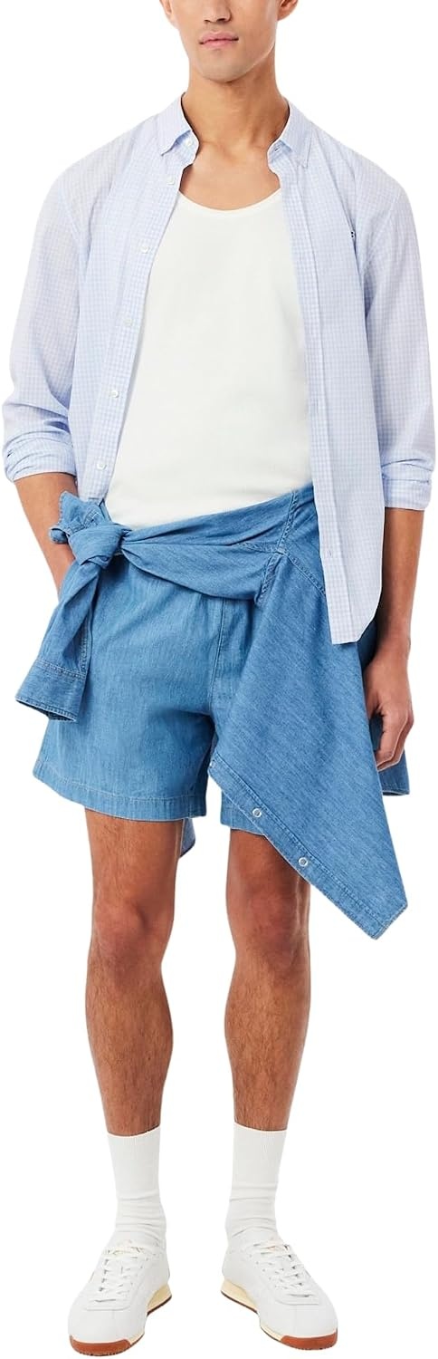image:imageLacoste Mens Regular Fit Plaid Poplin ShirtWhitePhoenix Blue