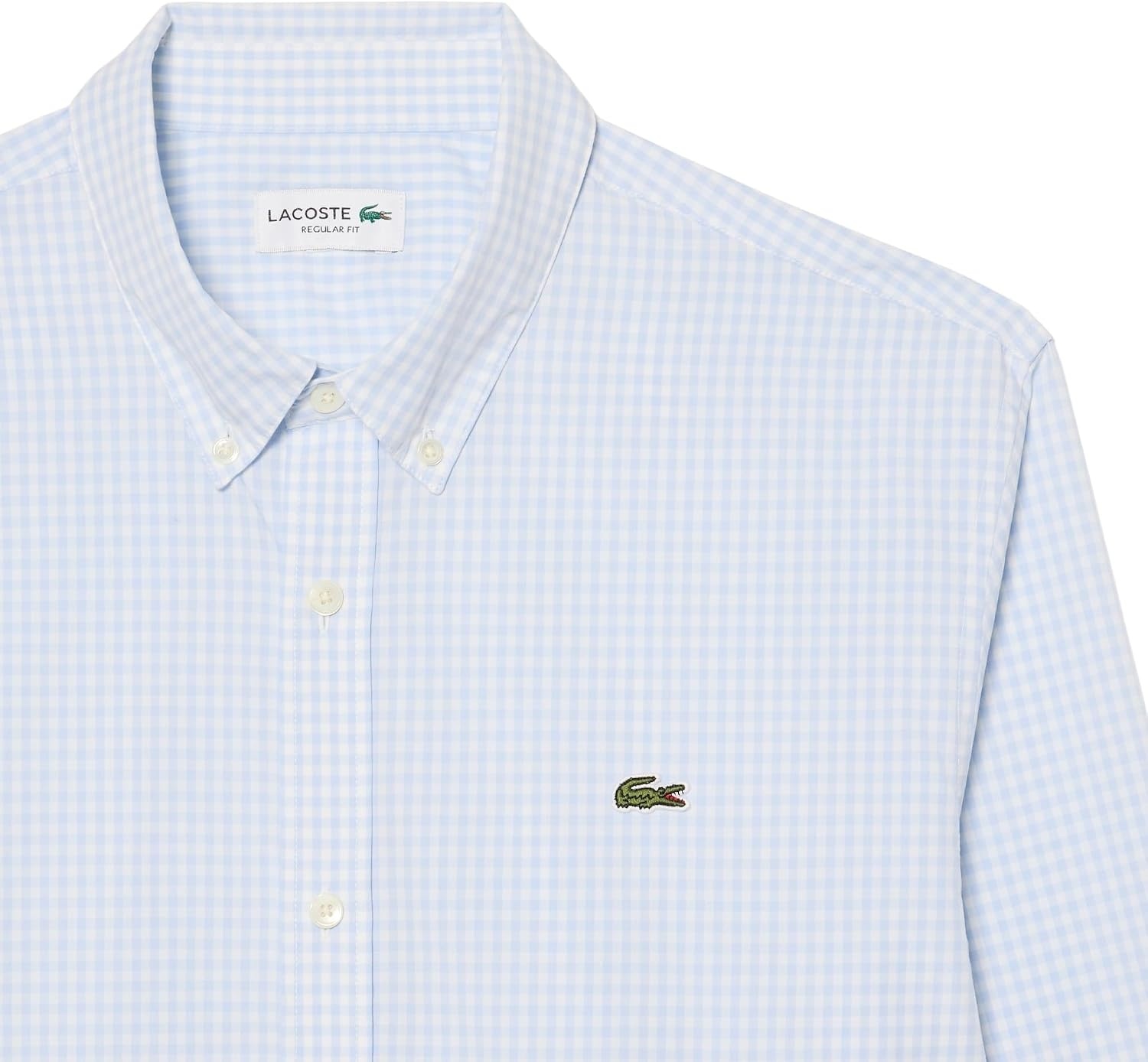 image:imageLacoste Mens Regular Fit Plaid Poplin ShirtWhitePhoenix Blue